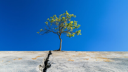 A lonely tree in concrete, ecology theme