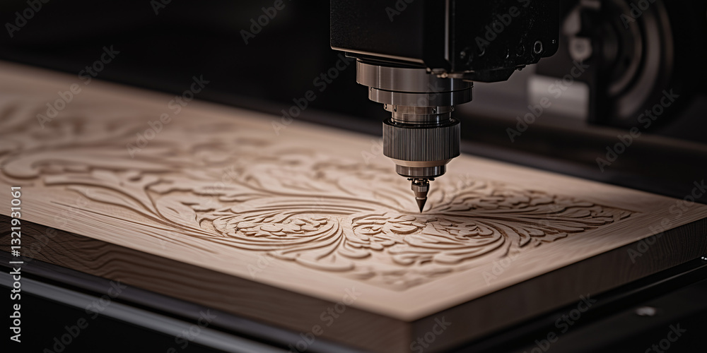 Aufkleber precision carving: a close-up shot showcases a cnc machine meticulously carving intricate patterns o