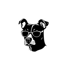 Cool dog with sunglasses, stylish black and white hand-drawn illustration