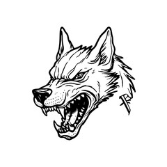 Fierce Snarling Wolf Head Illustration