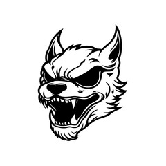 Obraz premium Ferocious wild beast, aggressive snarling wolf or hyena head illustration