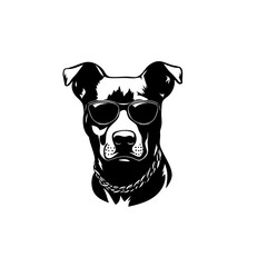 Cool dog with sunglasses, stylish black and white hand-drawn illustration