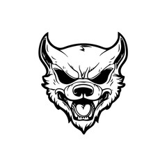 Ferocious wild beast, aggressive snarling wolf or hyena head illustration