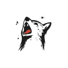 Howling Wolf Head Illustration – Wild Animal Art in Black Ink Tattoo Style