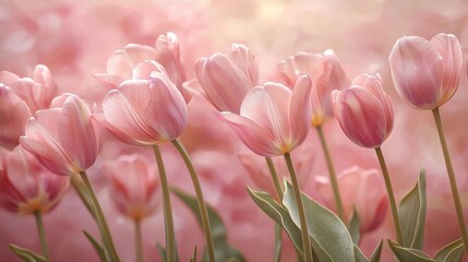 Fototapeta premium Soft Pink Tulip Blossoms: A Symphony of Floral Elegance and Pastel Dreams