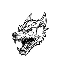 Fierce Snarling Wolf Head Illustration