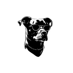 Cool dog with sunglasses, stylish black and white hand-drawn illustration