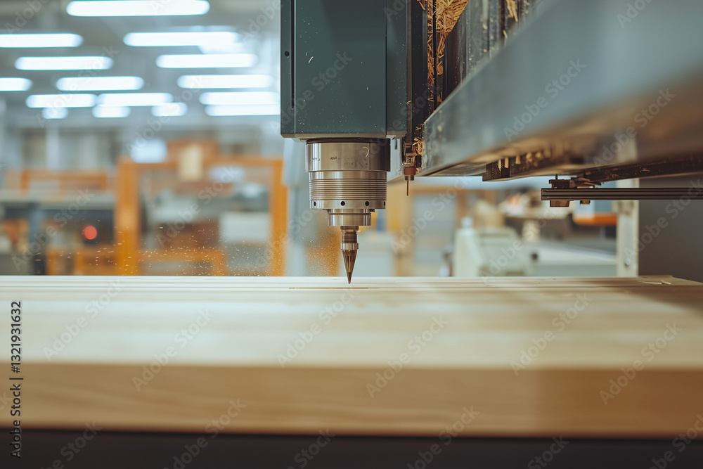 Poster cnc machine in workshop: a close-up view showcases a cnc machine meticulously working on a piece of 