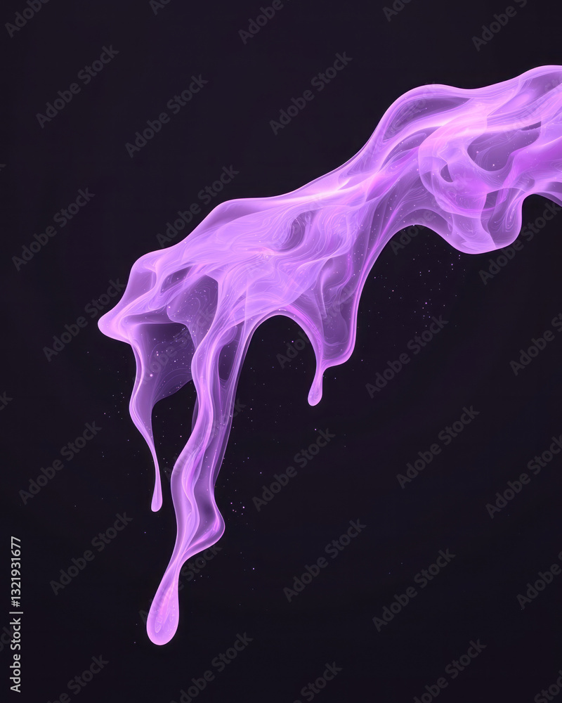 Poster a minimalist, futuristic design with glowing purple lines cascading fluidly in sleek waveforms,