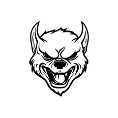 Ferocious wild beast, aggressive snarling wolf or hyena head illustration