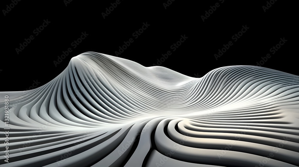 Poster abstract landscape with flowing curves and dynamic patterns in white