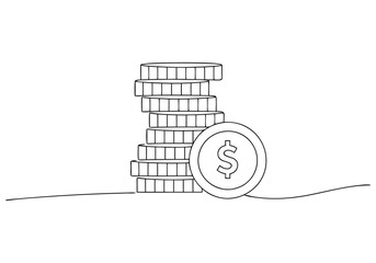 Continuous One Line Stacks of Coins | Minimalist Money and Finance Vector Illustration