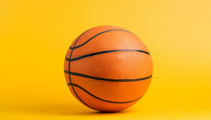 Obraz premium Basketball ball isolated on bright yellow background. Professional sport, competitive game.