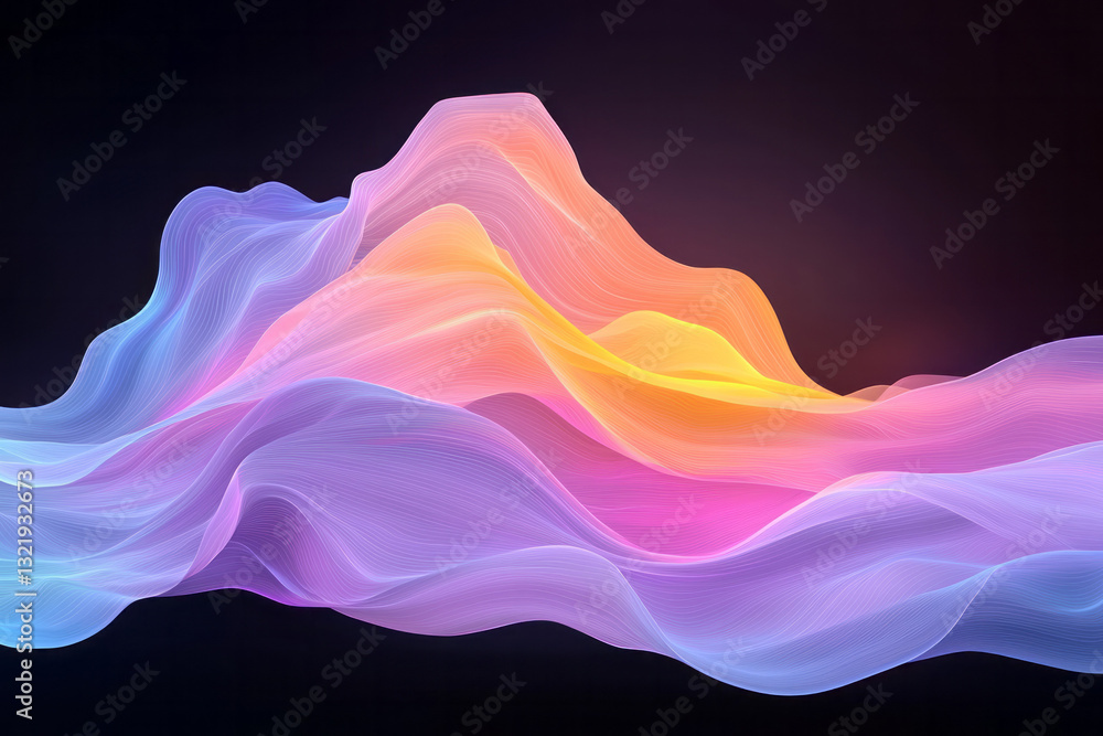 Poster a mesmerizing digital composition showcasing radiant, flowing purple lines in continuous dynamic