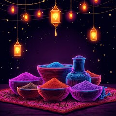 Spices Colorful Lanterns Festive Powders