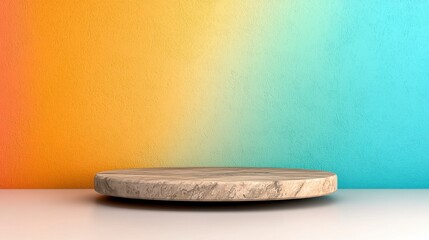 Round Stone Podium Against Colorful Gradient Wall