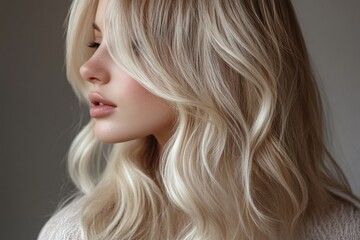 Naklejka premium Profile of young caucasian female with blonde wavy hair