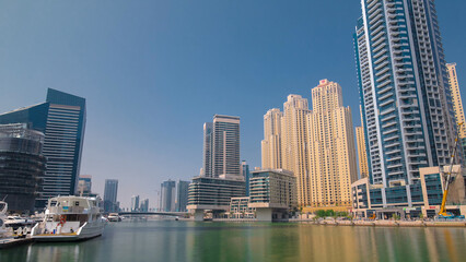 Obraz premium Dubai Marina skyscrapers. View from embankment timelapse hyperlapse