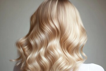 Fototapeta premium Blonde wavy hair of caucasian female adult seen from behind