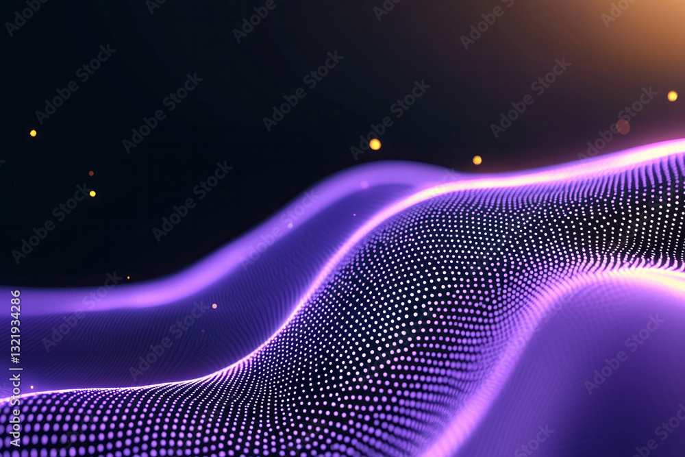 Aufkleber a sleek digital rendering of an abstract purple wireframe mesh in dynamic, flowing motion,