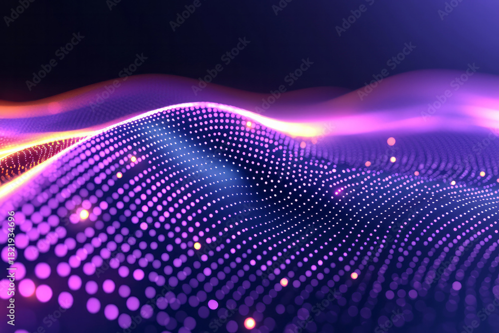 Poster a high-definition abstract digital rendering capturing vibrant purple dots softly illuminating as