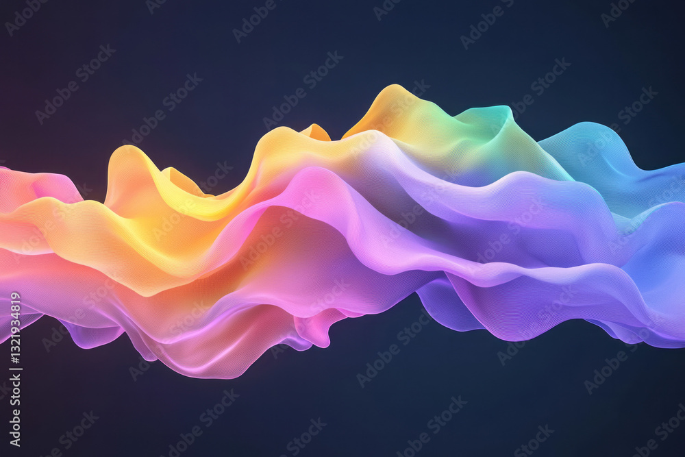 Poster a captivating abstract digital artwork of vibrant flowing particles rendered in bright gradients of
