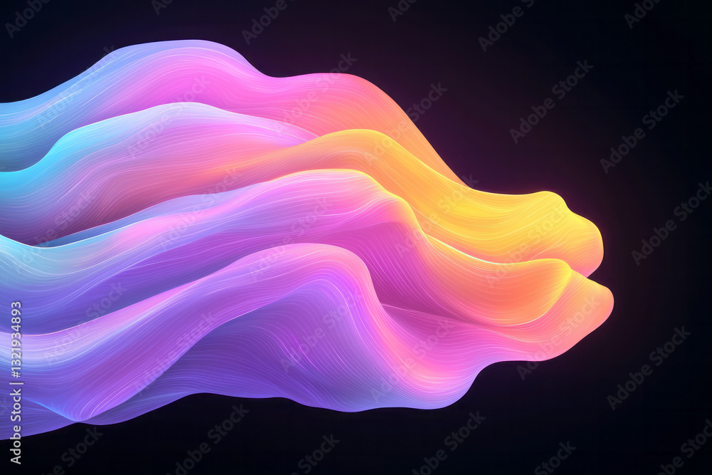Poster a sleek futuristic composition highlighting colorful particles dynamically flowing and glowing