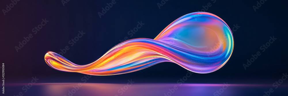 Poster a poetic digital rendering capturing a smooth, luminous bubble illuminated by vibrant iridescent