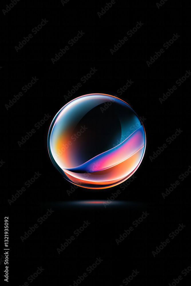 Poster a minimalist yet striking digital composition featuring an iridescent bubble dynamically reflecting
