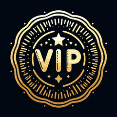 Fototapeta premium Detailed circular VIP emblem with radiating lines and star accents in gold. Sophisticated badge for luxury brand identification, exclusive event passes, premium service indicators.