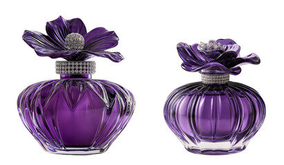 Elegant purple floral perfume bottle, luxury fragrance isolated on transparent background