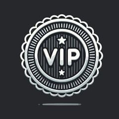 Fototapeta premium Silver VIP badge with scalloped edge on dark background. Monochrome emblem for premium services, exclusive access areas, high-tier membership status.