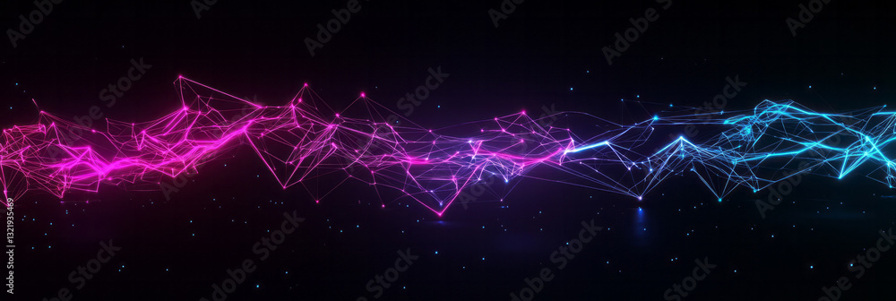 Poster a futuristic digital artwork showcasing an intricate network of luminous lines and glowing nodes in