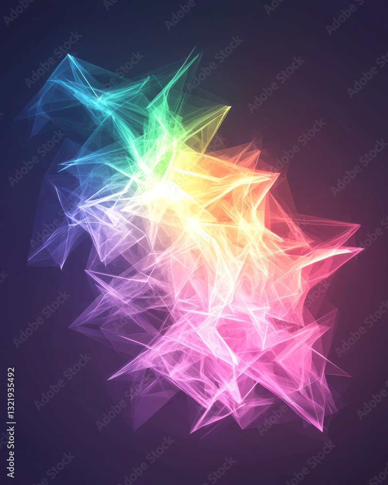 Poster a captivating digital illustration featuring interconnected neon nodes and lines softly illuminated