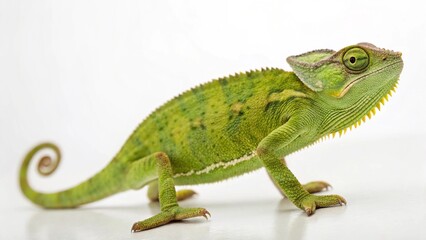 Obraz premium Chameleon in full view on white studio background