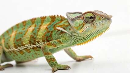 Obraz premium Chameleon in full view on white studio background