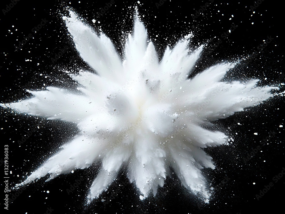 Poster explosive powder burst studio setting high-contrast image dynamic environment artistic perspective