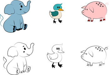Animal Illustration Set – Rat, Elephant, Cat, Snake, Pig, Spider, Rabbit, Bird, Fox Vector