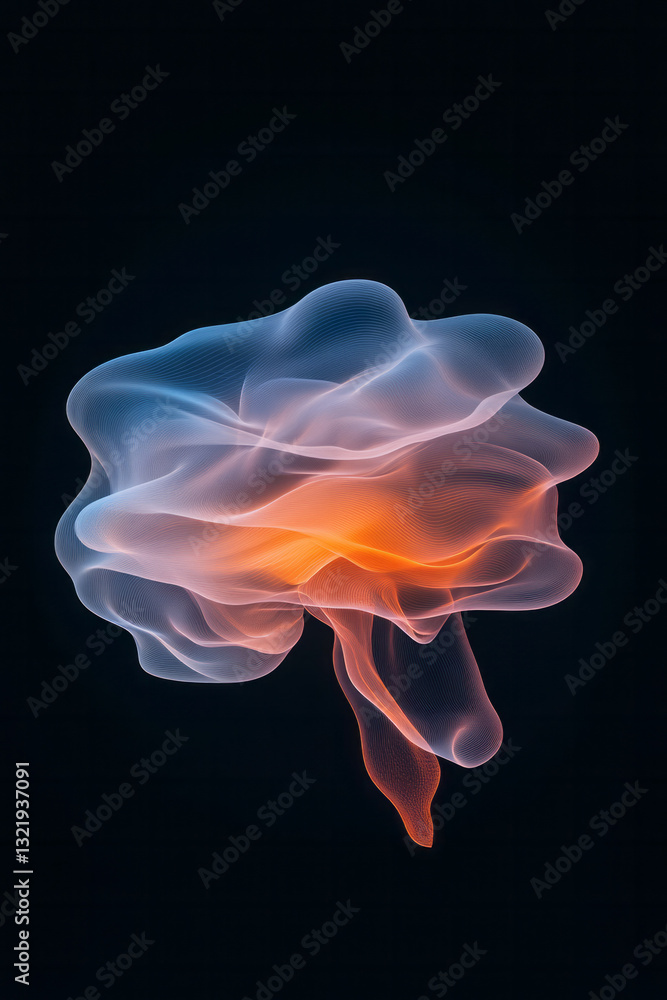 Fototapete a dynamic digital artwork of intricate swirling particles in luminous gradients, assembling fluidly
