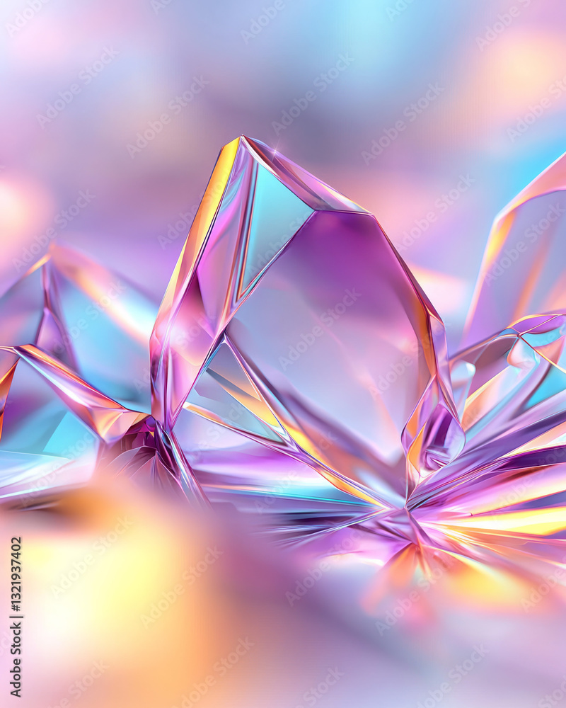 Poster a mesmerizing abstract illustration of multi-faceted geometric forms dynamically shifting colors