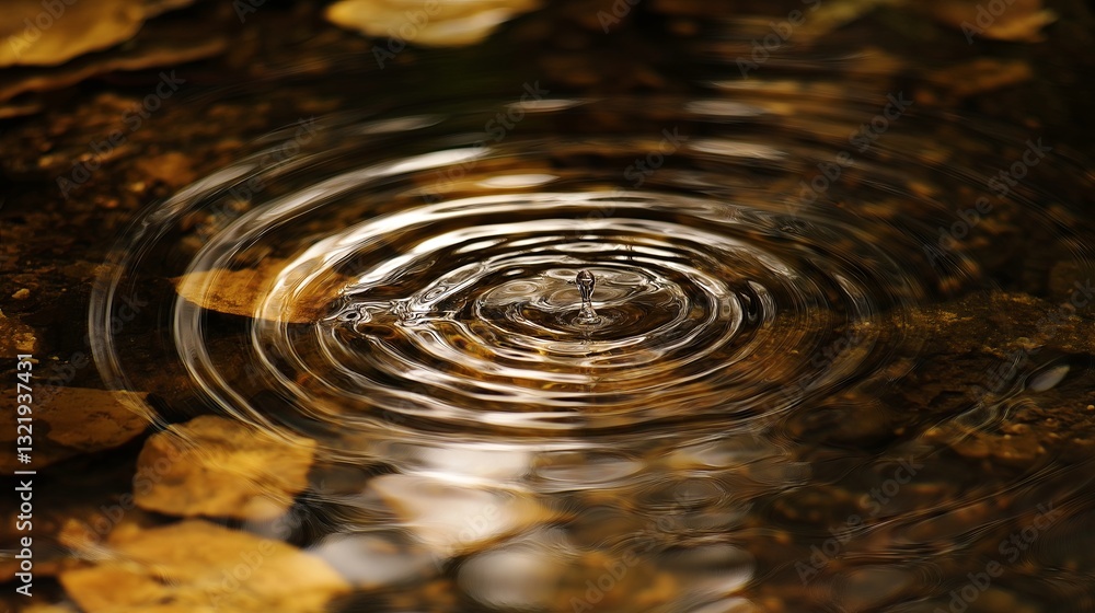 Poster A single drop of water creating ripples in a still pool