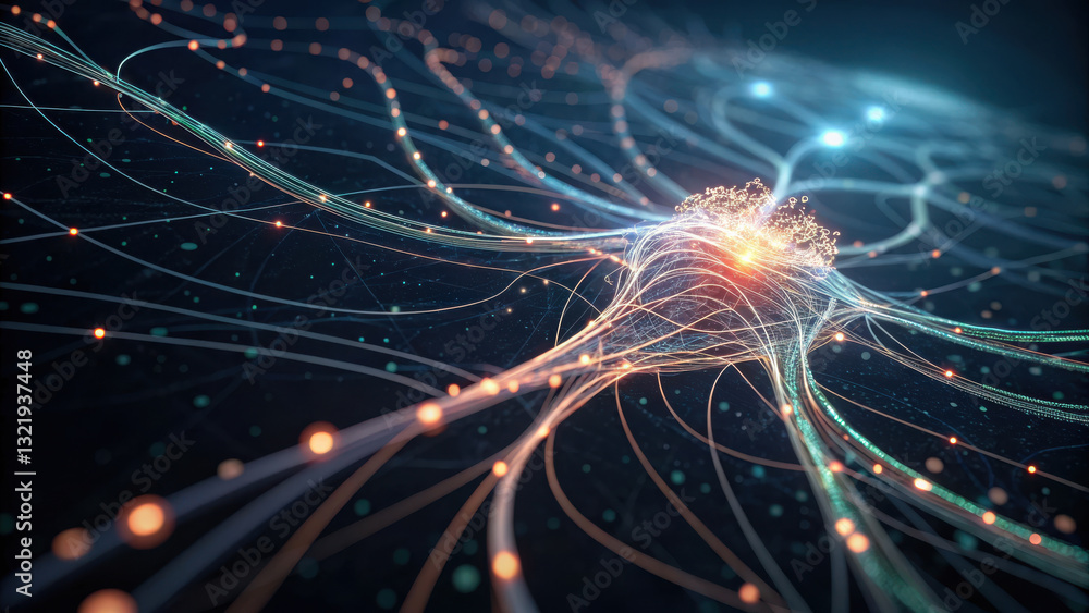Poster llm, large language model conceot, abstract visualization of neural network with glowing connections