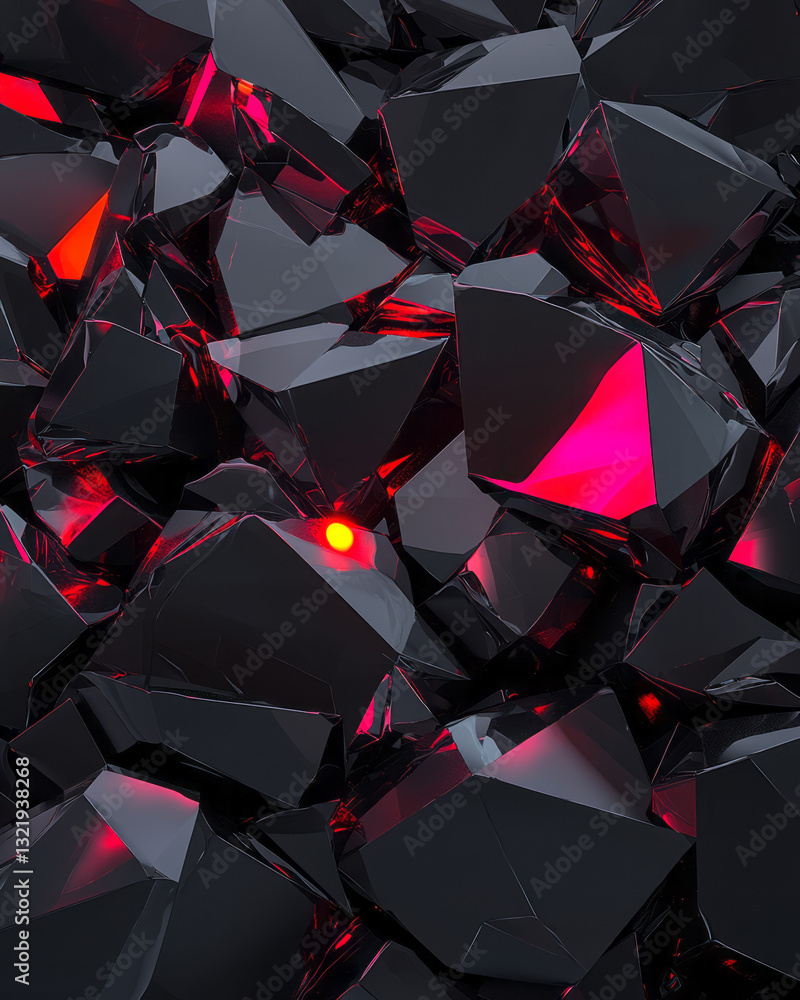 Poster a minimalist abstract artwork capturing metallic polygonal geometry in striking shades of glossy