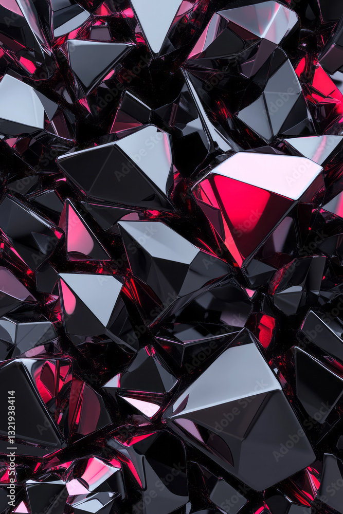Poster A high-tech abstract composition showcasing geometric polygonal forms with glossy metallic textures