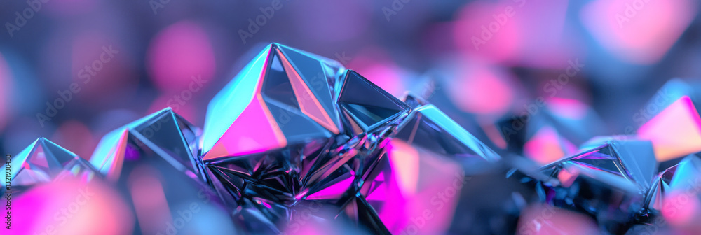 Poster a sleek digital rendering of intricate polygonal surfaces, dynamically faceted in metallic black