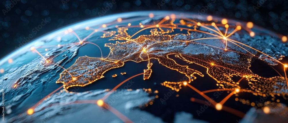 Fototapete A globe with a network of lines connecting it