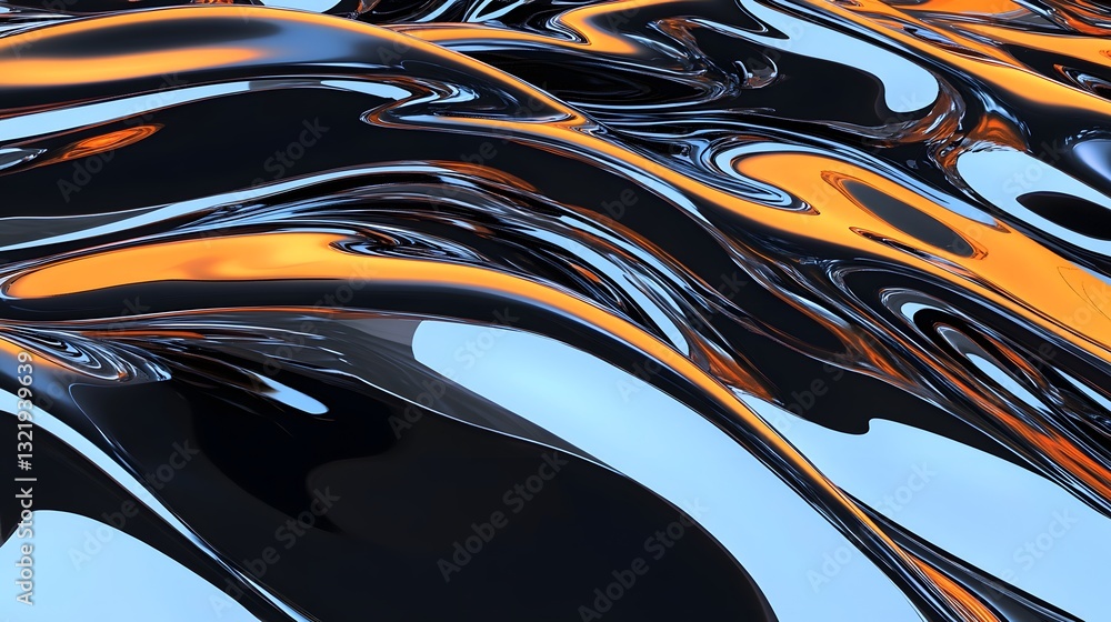 Poster abstract colorful waves of liquid surface with shiny texture