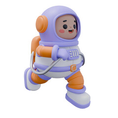 3D Cute Astronaut Character Running in Spacesuit Vector Illustration