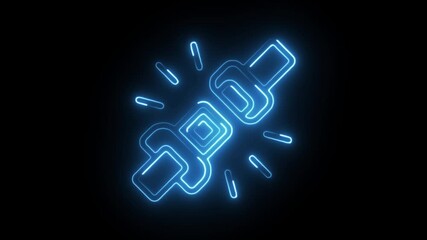 Glowing neon seatbelt  icon isolated on black background. HD Video motion graphic animation