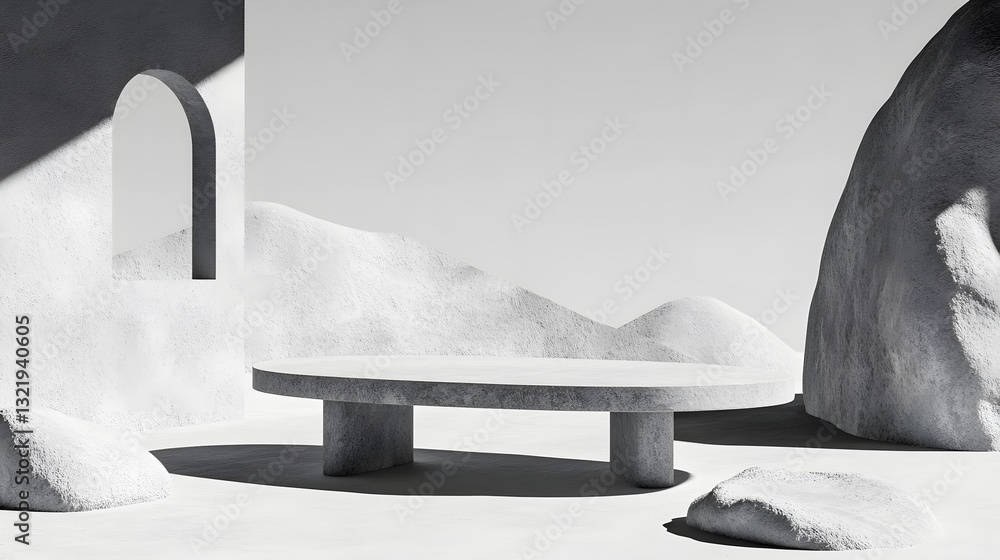 Poster abstract minimalist scene with round table and natural elements
